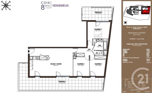 appartement à vendre - 4 pièces - 85.95 m2 - VENISSIEUX - 69 - RHONE-ALPES - Century 21 Immobilière De L'Ozon